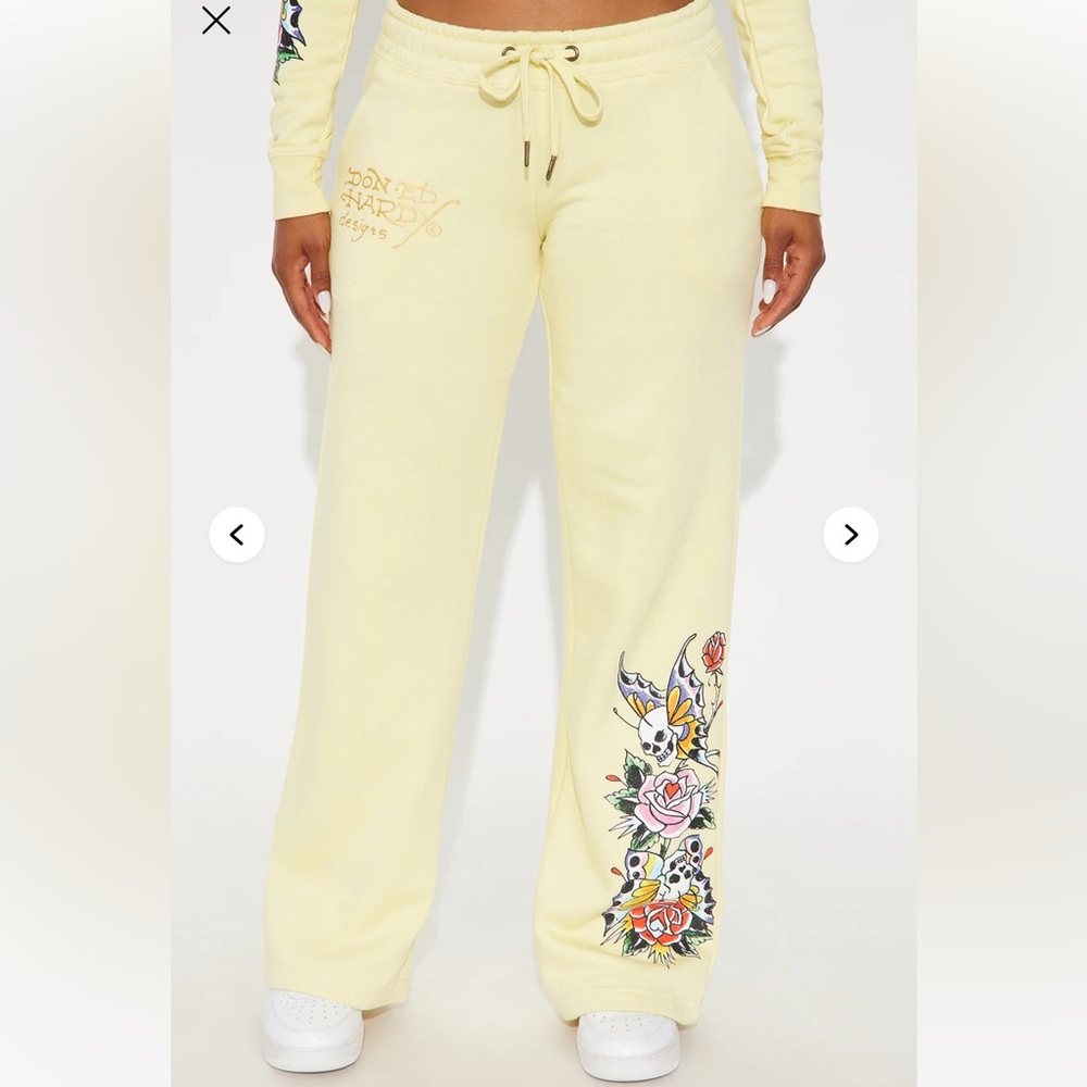 Ed Hardy Enchanted Butterfly Wide Leg Pant - Butter Yellow